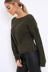 Khaki Chunky Knit Corset Waist Knitted Jumper - Mikayla