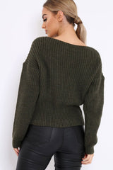 Khaki Chunky Knit Corset Waist Knitted Jumper - Mikayla