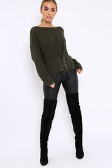 Khaki Chunky Knit Corset Waist Knitted Jumper - Mikayla