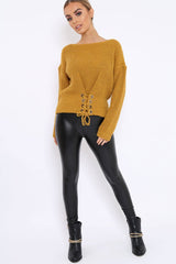 Mustard Chunky Knit Corset Waist Knitted Jumper - Mikayla