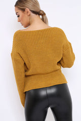 Mustard Chunky Knit Corset Waist Knitted Jumper - Mikayla
