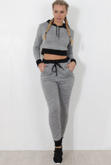 Grey Cropped Hooded Loungewear set- Milani