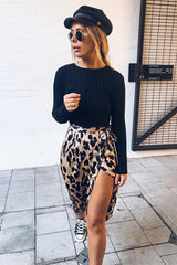 Leopard Wrap Tie Side Satin Midi Skirt - Mailah