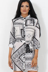 Neve White Paisley Print Shirt Dress