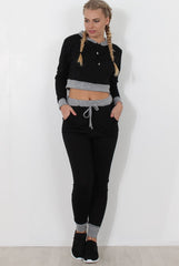 Black Cropped Hooded Loungewear set- Milani