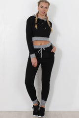 Black Cropped Hooded Loungewear set- Milani
