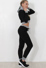 Black Cropped Hooded Loungewear set- Milani