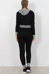 Black Cropped Hooded Loungewear set- Milani