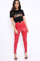 Matte Red PU Leggings - Rio