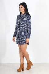 Miley Navy Paisley Print Shirt Dress