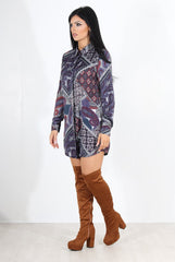 Miley Purple Paisley Print Shirt Dress