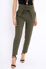 Khaki Bow Belted Tapered Trousers - Miley