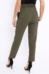 Khaki Bow Belted Tapered Trousers - Miley