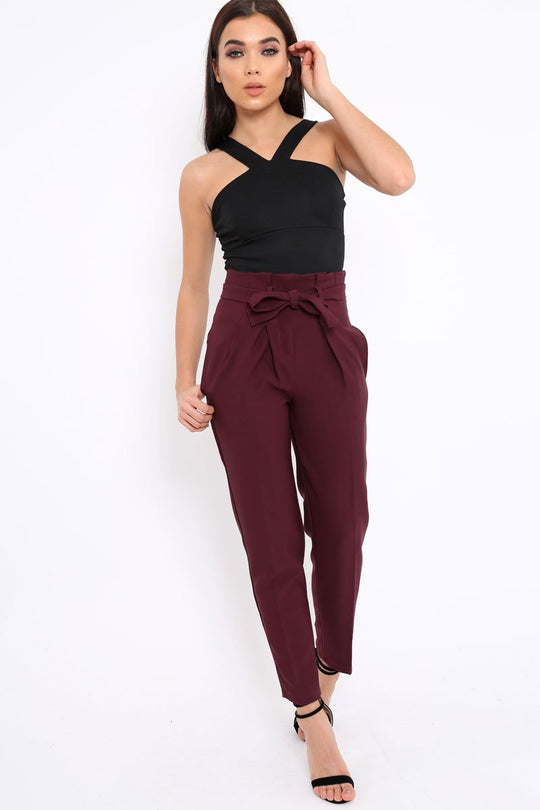 Wine Bow Belted Tapered Trousers - Miley