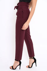 Wine Bow Belted Tapered Trousers - Miley
