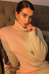 Pink Beige Colour Block Roll Neck Jumper - Milie