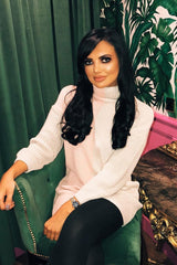 Pink Beige Colour Block Roll Neck Jumper - Milie