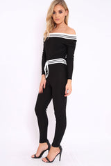 Black Sports Trim Bardot Jumpsuit - Millie