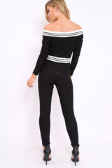 Black Sports Trim Bardot Jumpsuit - Millie