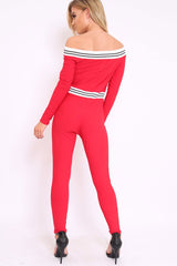 Red Sports Trim Bardot Jumpsuit - Millie