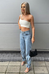 Light Blue Ankle Tie Straight Leg Jeans - Jasmine