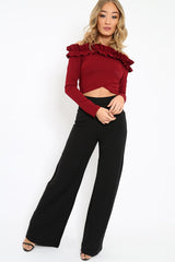 Wine Ruffle Bardot Crop Top - Milly
