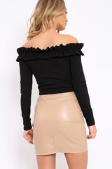 Black Ruffle Bardot Crop Top - Milly