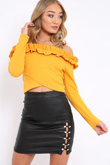 Mustard Ruffle Bardot Crop Top - Milly