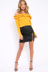 Mustard Ruffle Bardot Crop Top - Milly