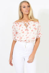White And Pink Floral Gypsy Crop Top - Mimi