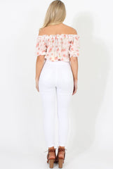 White And Pink Floral Gypsy Crop Top - Mimi