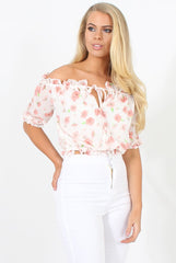 White And Pink Floral Gypsy Crop Top - Mimi