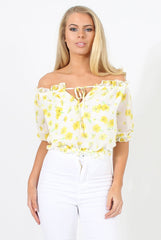 White And Yellow Floral Gypsy Crop Top - Mimi