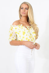 White And Yellow Floral Gypsy Crop Top - Mimi