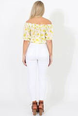 White And Yellow Floral Gypsy Crop Top - Mimi