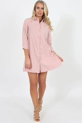 Pastel Pink Button Front Shirt Dress- Mina
