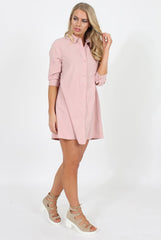Pastel Pink Button Front Shirt Dress- Mina