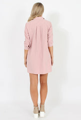 Pastel Pink Button Front Shirt Dress- Mina