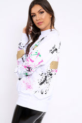 White Distressed Paint Splatter Jumper - Mina