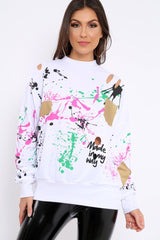 White Distressed Paint Splatter Jumper - Mina