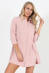 Pastel Pink Button Front Shirt Dress- Mina