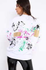 White Distressed Paint Splatter Jumper - Mina