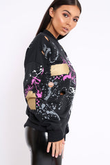 Black Distressed Paint Splatter Jumper - Mina