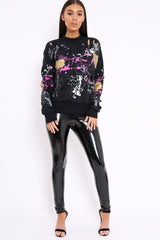 Black Distressed Paint Splatter Jumper - Mina