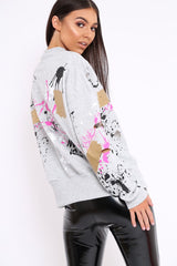 Grey Distressed Paint Splatter Jumper - Mina