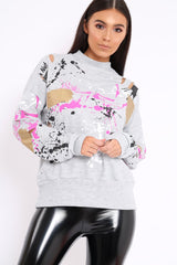 Grey Distressed Paint Splatter Jumper - Mina