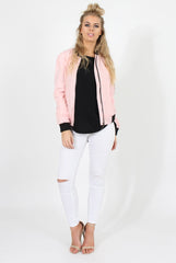 Pink Black Zip Bomber Jacket - Minah