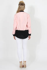 Pink Black Zip Bomber Jacket - Minah