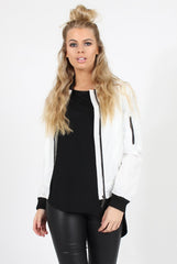 White Black Zip Bomber Jacket - Minah