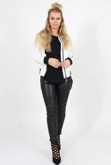 White Black Zip Bomber Jacket - Minah